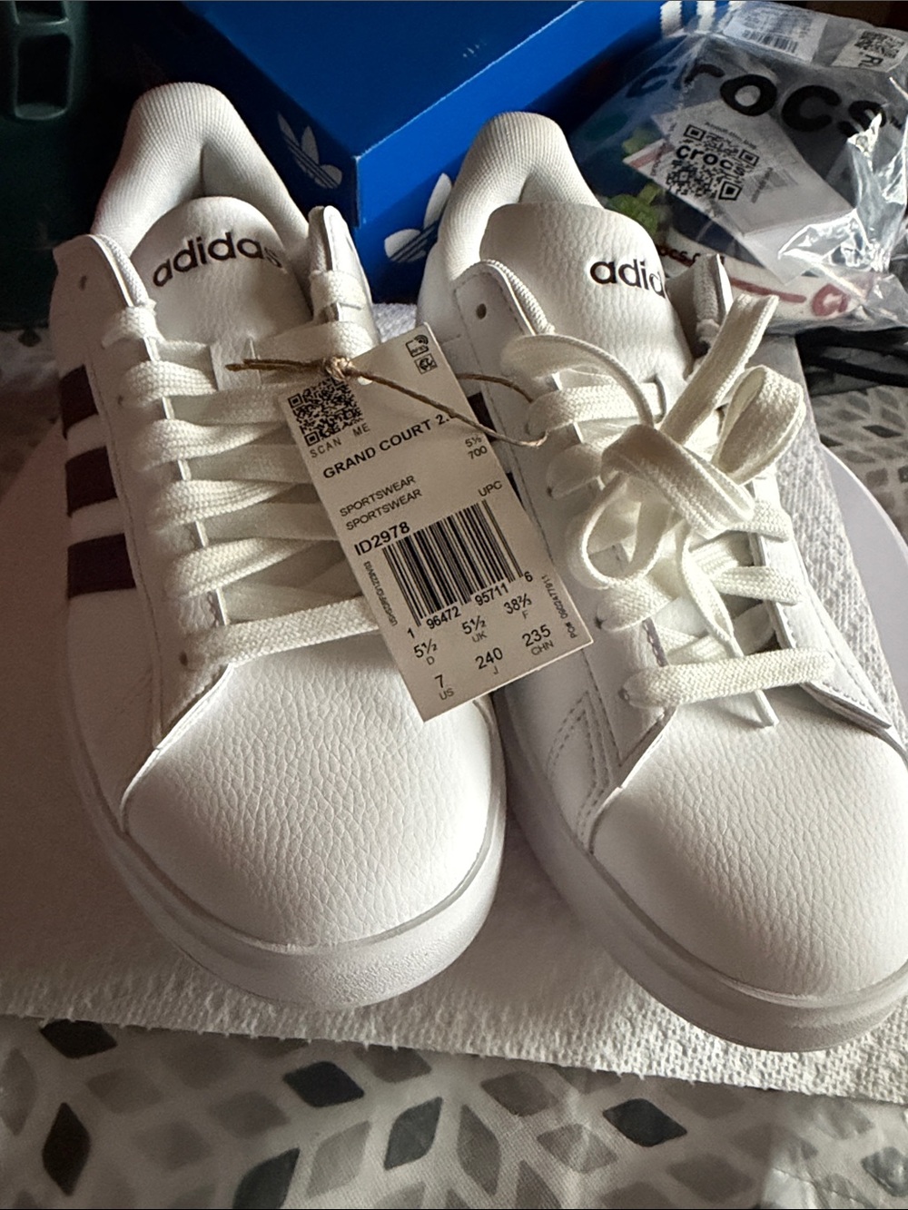 adidas Kids White Sneakers with Brown Three Stripes